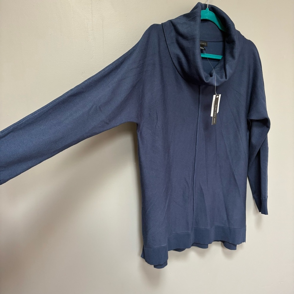Joan Vass | New York Navy Cowl Neck Lightweight Sweater Size L NEW - Picture 5 of 7